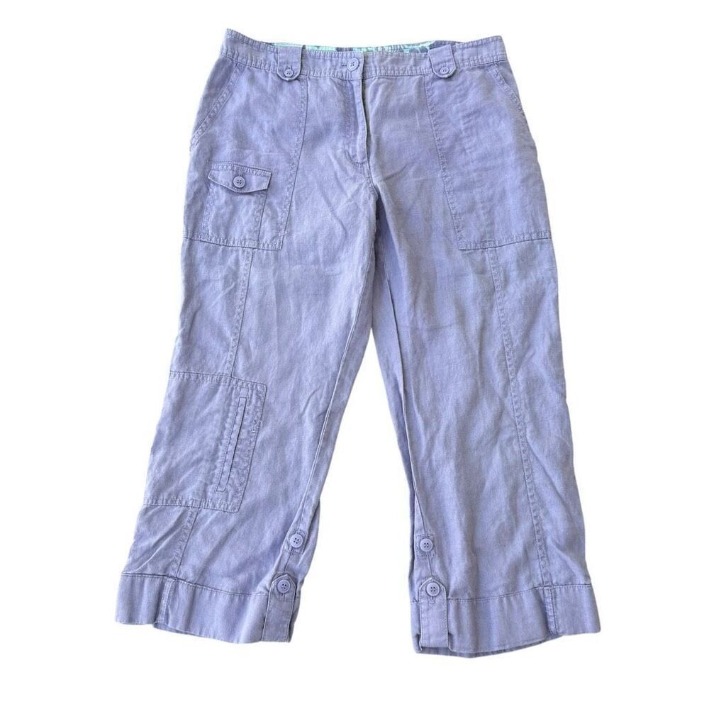 Sigrid Olsen 100% linen cropped light purple cargo pants size 6
